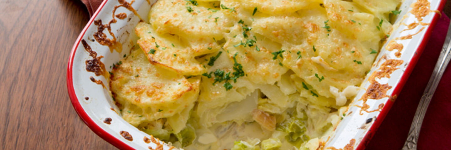Gratin smoked haddock rooster potatoes gubbeen cheese recipe