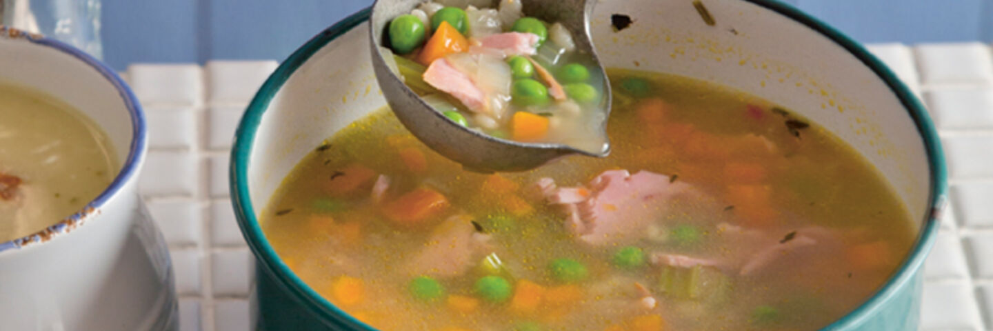 Ham broth pearl barley peas recipe