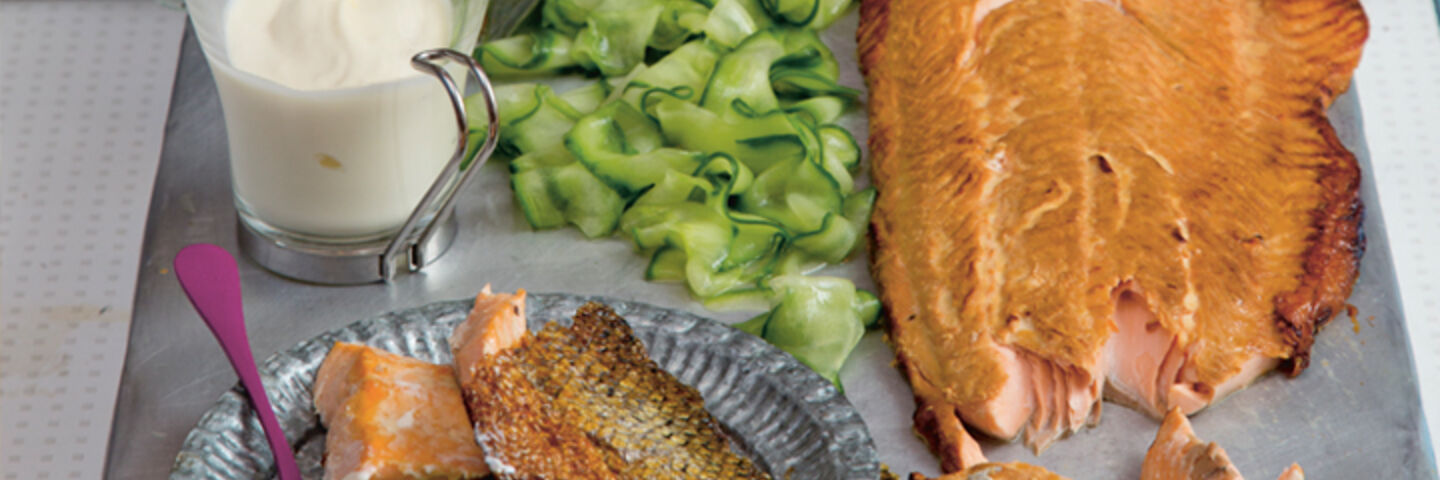 Hot jasmine smoked salmon creme fraiche pickled cucumber recipe