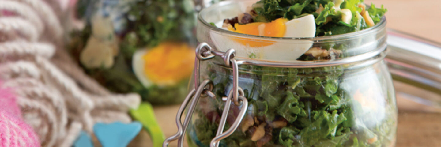 Kale salad walnuts soft boiled eggs recipe