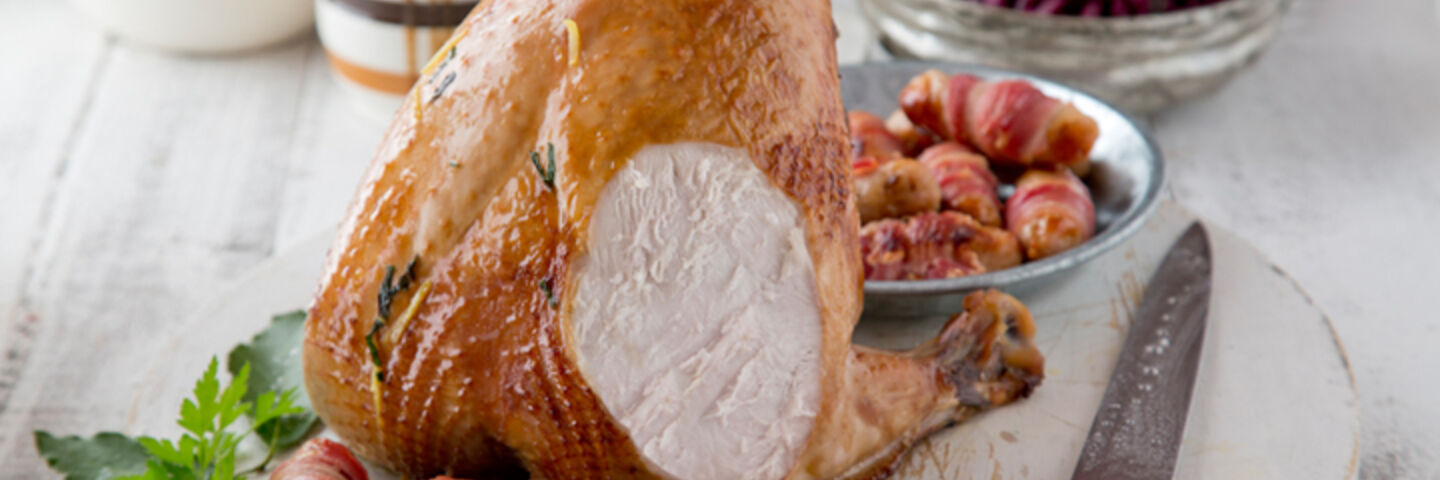 Turkey crown pigs in a blanket braised red cabbage recipe