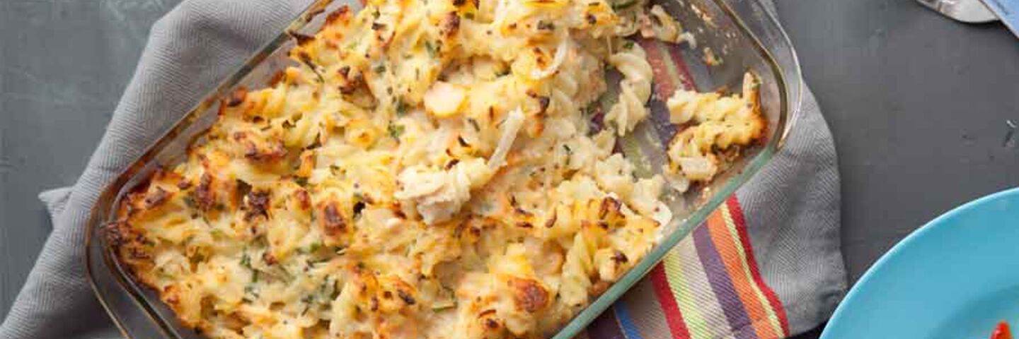 Salmon pasta bake