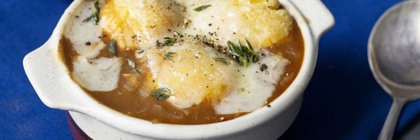 French Onion Soup with Cheesy Dumplings