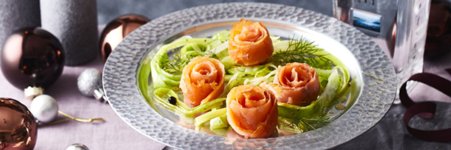 Smoked salmon confit baby leeks recipe