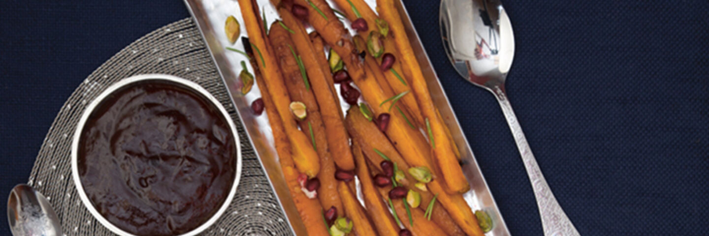 Roasted carrots pomegranate pistachios