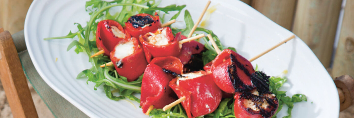 Roasted pepper and goats cheese skewers recipe