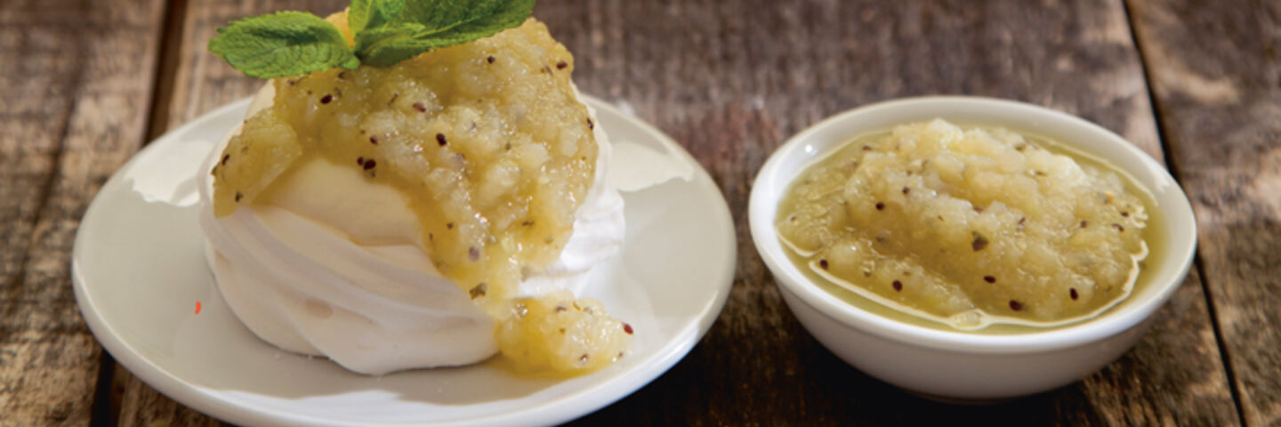 Siobhan pear kiwi mint compote