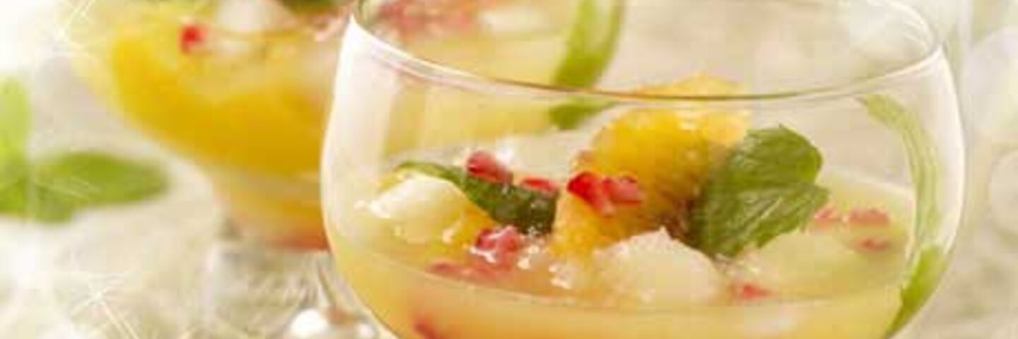 Melon and Orange Cocktail with Pomegranate Seeds