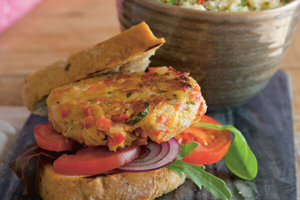 Chickpea burger cauliflower rice recipe2