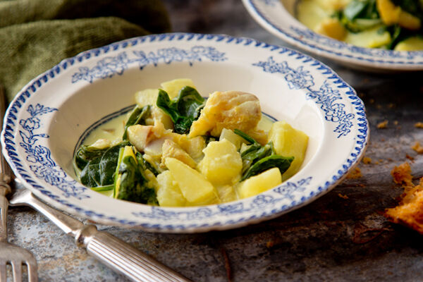 Creamy smoked haddock spinach potato stew recipe
