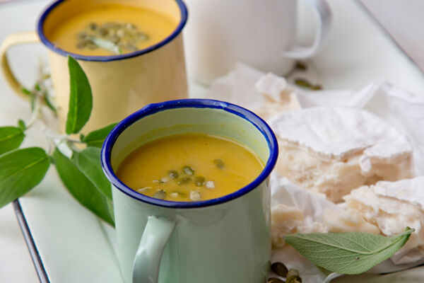 Honey roasted pumpkin sage goat cheese soup recipe