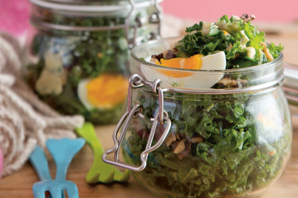 Kale salad walnuts soft boiled eggs recipe