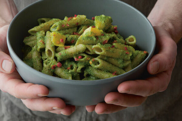 Coriander Pesto Penne with Oranges