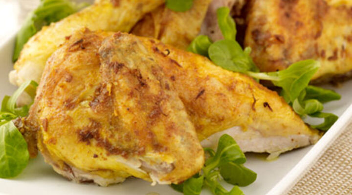 Curried Whole Chicken Cooked on the Barbecue with Rice Salad