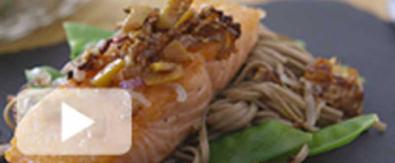 Salmon with Soba Noodle Salad and Ginger Dressing