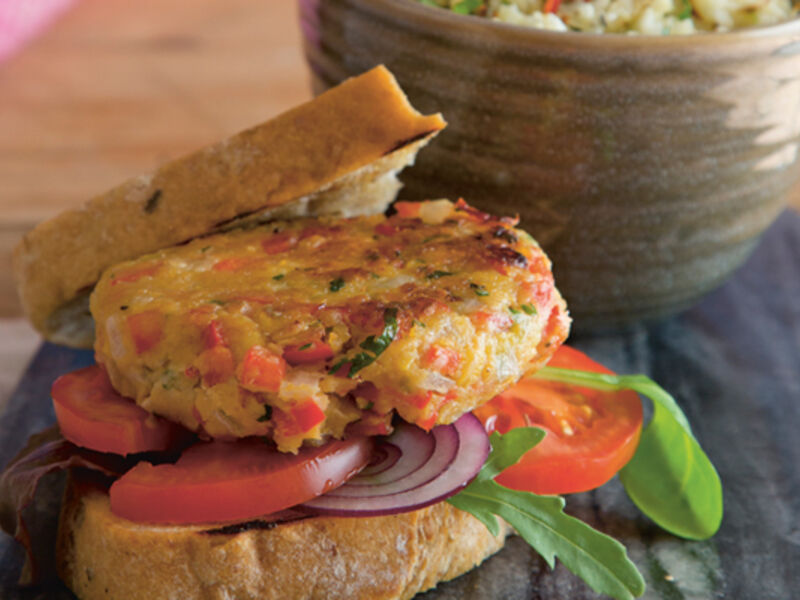 Chickpea burger cauliflower rice recipe2