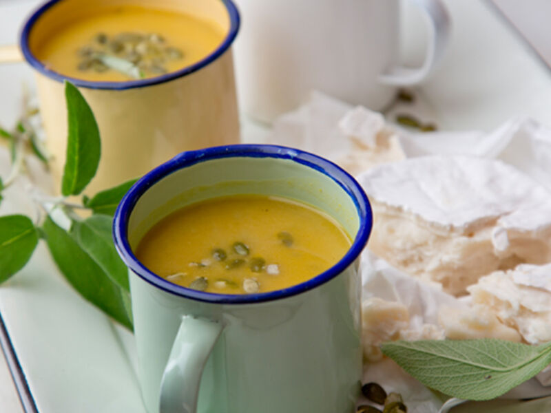 Honey roasted pumpkin sage goat cheese soup recipe