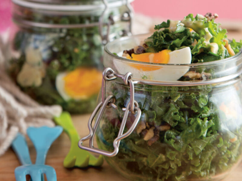 Kale salad walnuts soft boiled eggs recipe