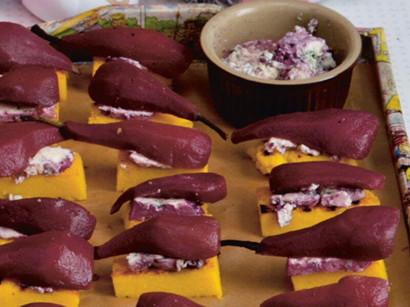 Poached pears polenta crostini recipe2