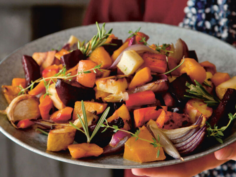 Sweet roasted winter root veg rosemary thyme recipe