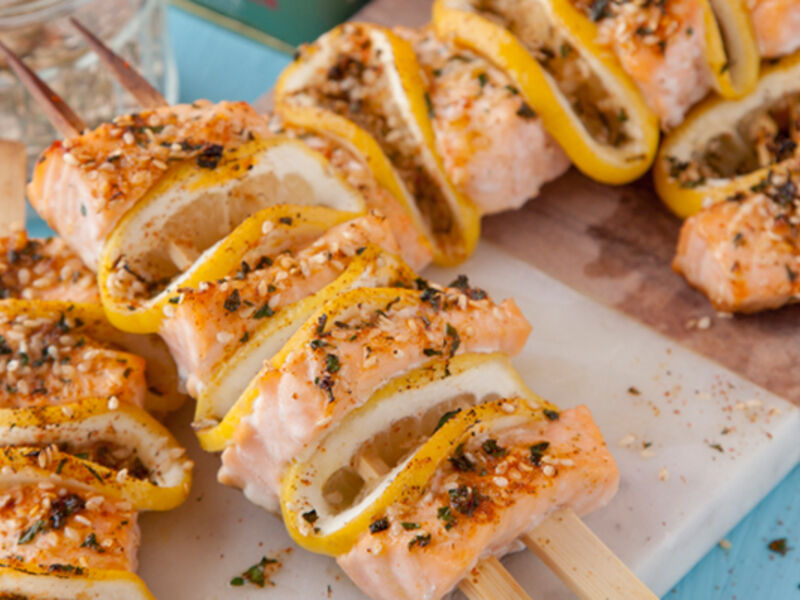 Martin fish spiced salmon kebabs
