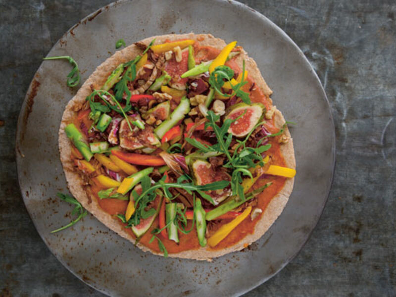 Spelt Pizza with Asparagus, Radicchio and Rainbow Vegetables