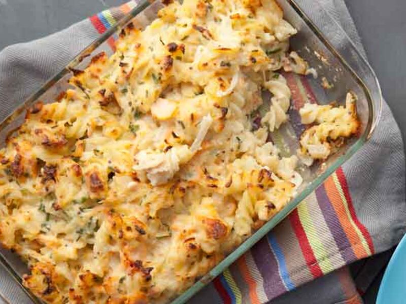 Salmon pasta bake