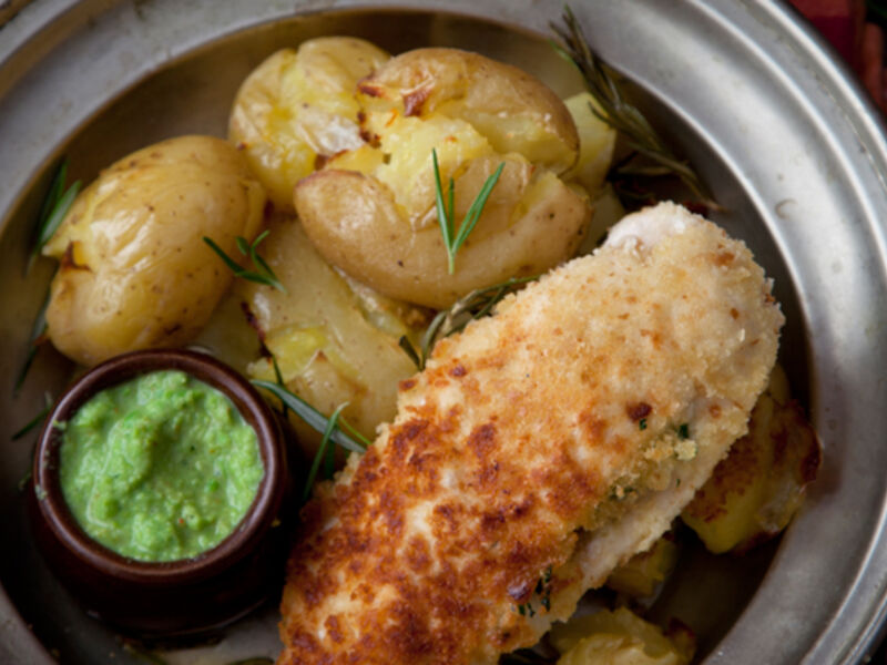 Chicken kiev baby potatoes