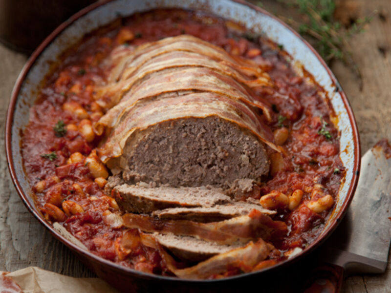 Meat loaf with cowboy beans