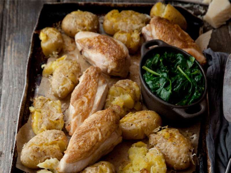 Pan fried chicken wilted spinach recipe