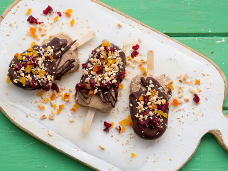 Almond butter and banana chocolate coated pops recipe