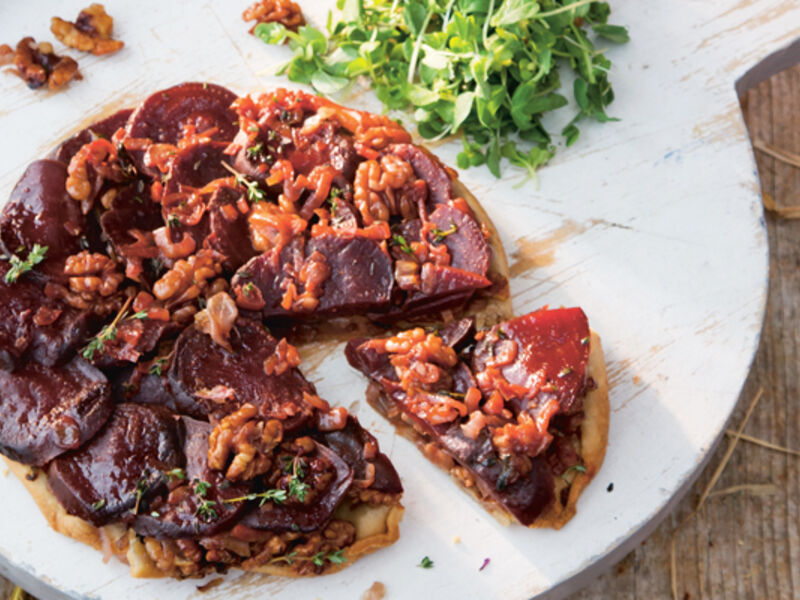 Happy pear beetroot shallot tarte tatin