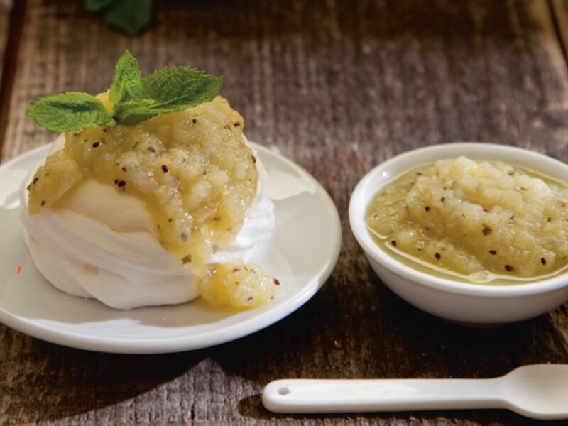 Siobhan pear kiwi mint compote