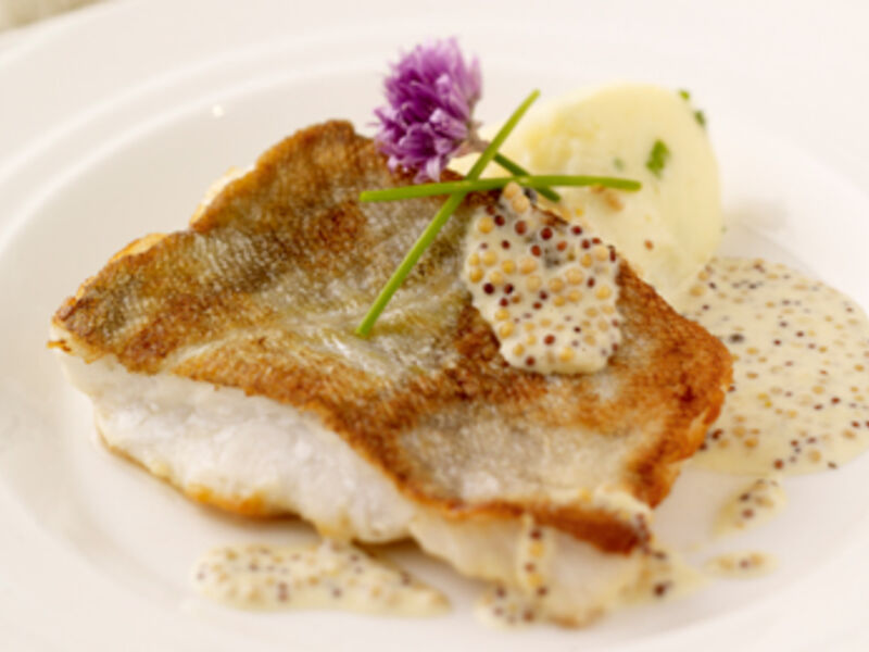 Pan Fried Cod, with Chives Mash and Wholegrain Mustard Sauce