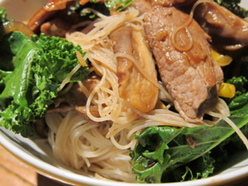 Stir Fry Pork with Mushrooms on Noodles