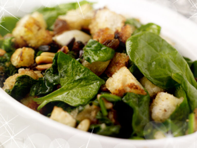 Sautéed Spinach with Sultanas, Pine Nuts & Breadcrumbs